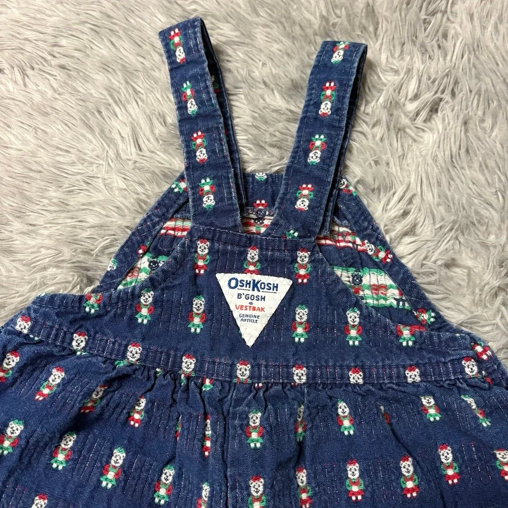 Vintage 1990's Oshkosh B'Gosh Christmas Bear Themed Overalls Toddler Girls 2T
